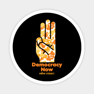 Democracy Now Aimon orange Camo Magnet